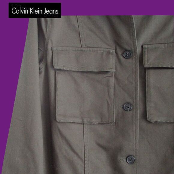 CALVIN KLEIN JEANS NEW Dark Academia VERTIGO Khaki Green Cargo Jacket M - Picture 6 of 12
